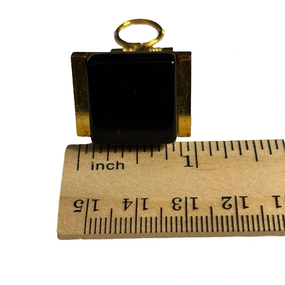 Vintage Cufflinks Black Lucite Wrap Around Gold‎ Tone Watch Band Style Chain